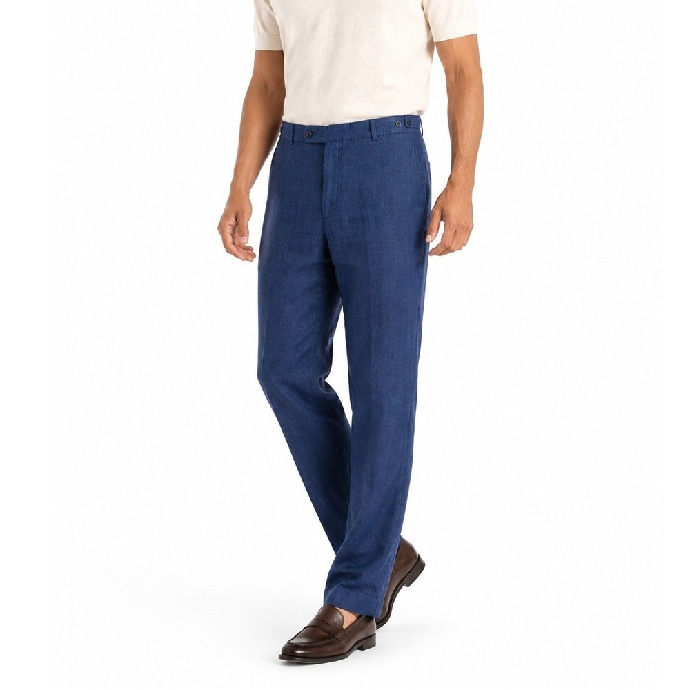 Ballin 100% Linen Pants Mens 36 Blue Flat Front Trousers Resort Old Money